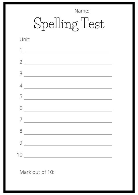 First Grade Spelling Test Template