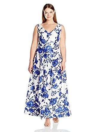 Buy Sangria Women's Size Floral Gown Plus, Cobalt/Ivory, 14W at Amazon.in