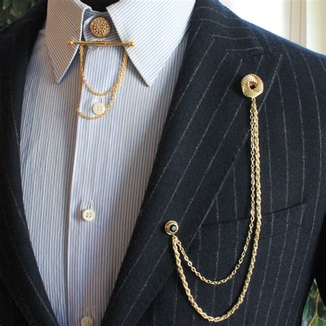 Gold Color Shirt Jacket Collar Chain Brooch Set, Suit Lapel Pin,shirt ...