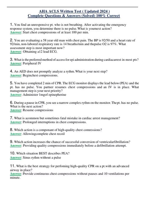 AHA ACLS Written Test ( Updated 2024 ) Complete Questions & Answers ...
