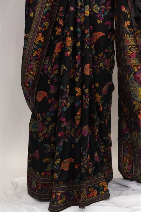Saree Black with Designer Multi colour Weaving Kashmiri style - MemSaheb
