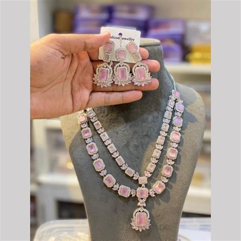 Hira Collections Silver Plated American Diamond Necklace Set – JewelEMarket