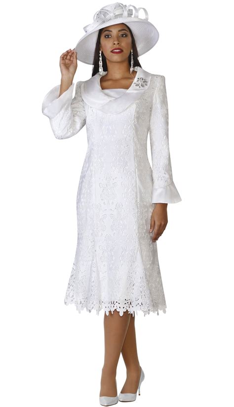 Lily and Taylor 3852-WH 1 Piece Lace Church Dress With Wide Collar ...