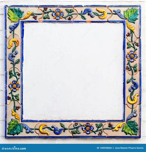 Frame of Spanish Tiles -azulejos- with Colorful Leaf and Flower ...