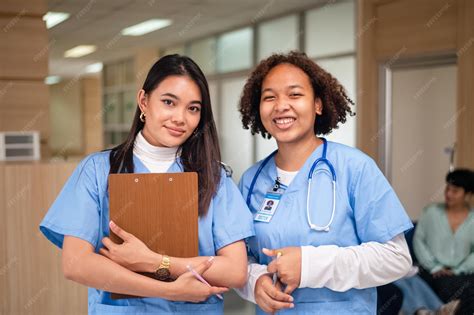 Premium Photo | Nurse student multiethnic group of happy nursing students talking medical ...