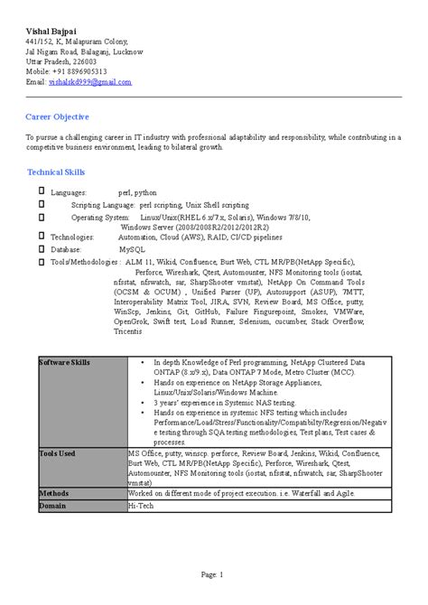 Vishal Bajpai CV - i am pursuing mba in hr - Vishal Bajpai 441/152, K ...