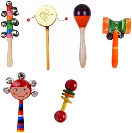 Little Mind Wooden Baby Rattles Set Pack 6 Non Toxic Toys - Baby Music ...