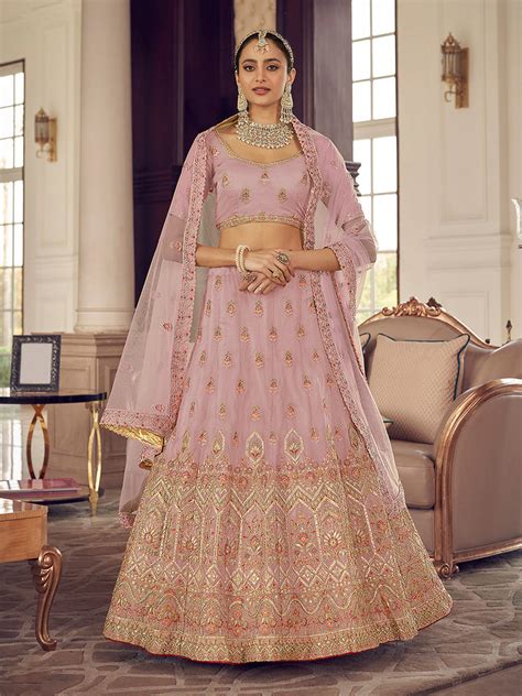 Pink Organza Semi Stitched Lehenga With Unstitched Blouse