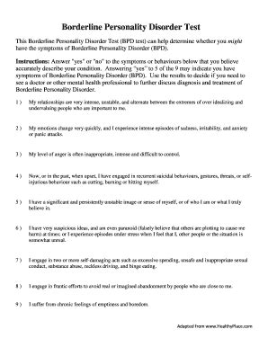 Borderline Personality Disorder Test - Fill and Sign Printable Template ...