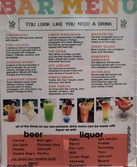 Menu at Doña Leti’s pub & bar, Houston, S Post Oak Rd Suite E