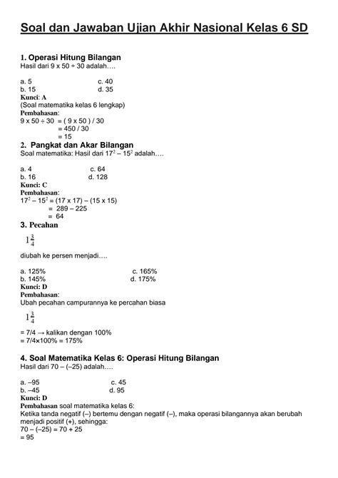 SOLUTION: Soal dan jawaban ujian akhir nasional kelas 6 sd - Studypool