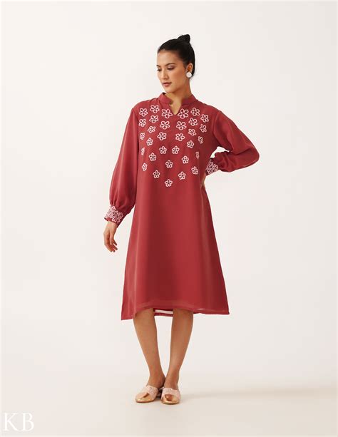 Berry Artisanal Embroidered Blush Balloon Sleeves Georgette Tunic ...