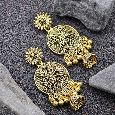 Exotic Indian Style Gold-Tone Bell Drop Earrings – Naariverse.com