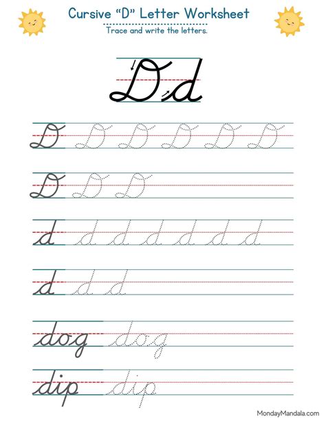 10 Cursive D Worksheets (Free Letter Writing Printables)