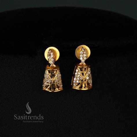 Matte Gold-Plated Cone Design Jewellery Set with American Diamonds ...