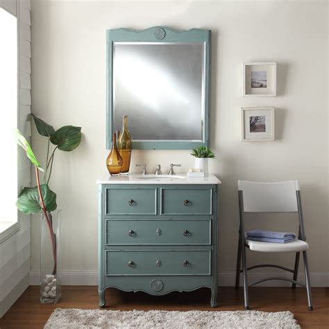 Adelina 34 inch Vintage Bathroom Vanity, Vintage Mint Blue Finish