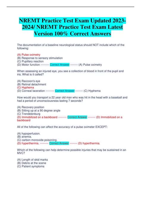 NREMT Practice Test Exam Updated / NREMT Practice Test Exam Latest ...