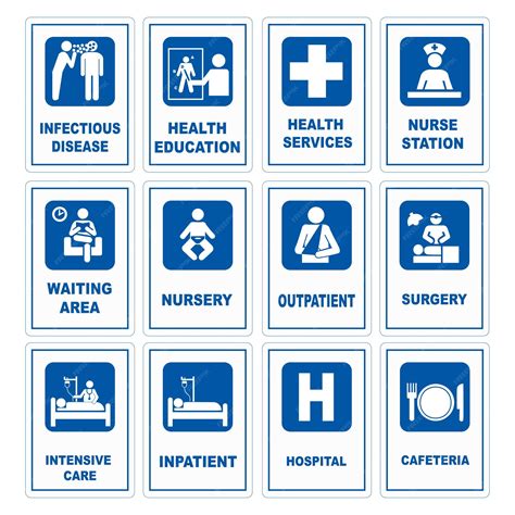 Conjunto de letreros azules del hospital y médicos de diferentes ...