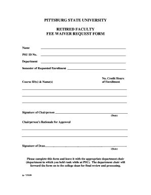 Fillable Online pittstate pitt state application fee waiver form Fax ...