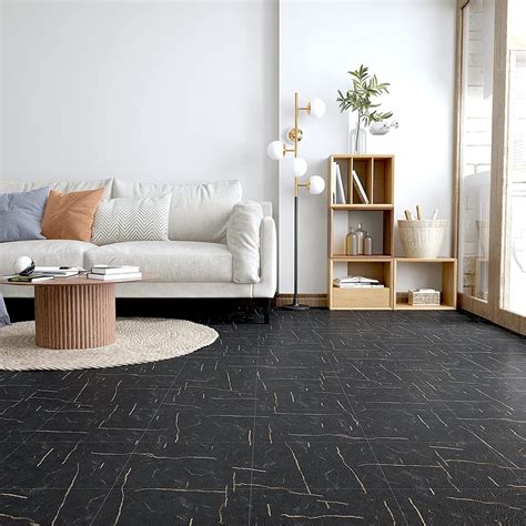 VEELIKE 12-Pack Black Marble Vinyl Flooring Peel and Stick Self ...