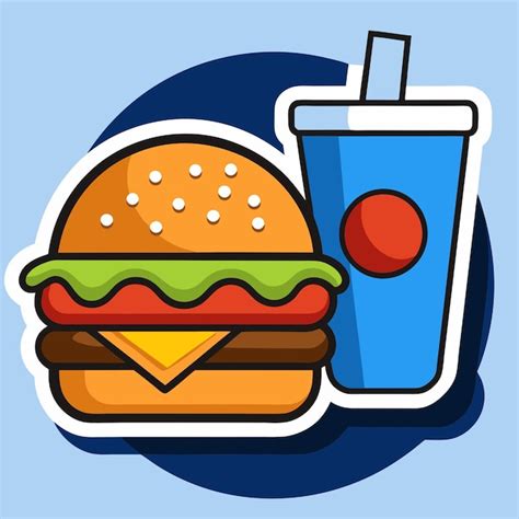 Un dessin animé d'un hamburger et d'une boisson avec une paille ...