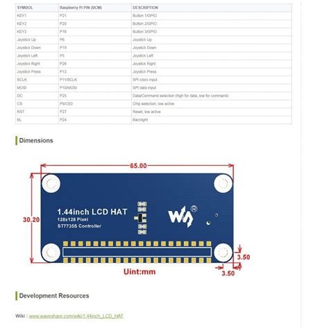 Waveshare 128×128, 1.44inch LCD display HAT for Raspberry Pi buy online ...