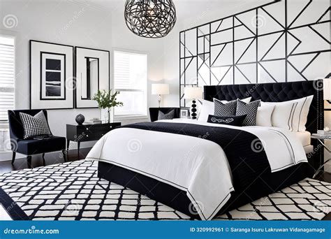 Luxurious Black-and-White Themed Bedroom with Modern Elegance Stock ...