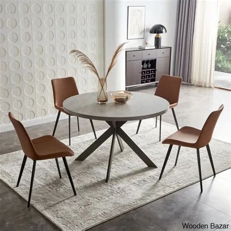 Modern Round Dining Table Set with Steel Legs – Stylish Kitchen Table ...