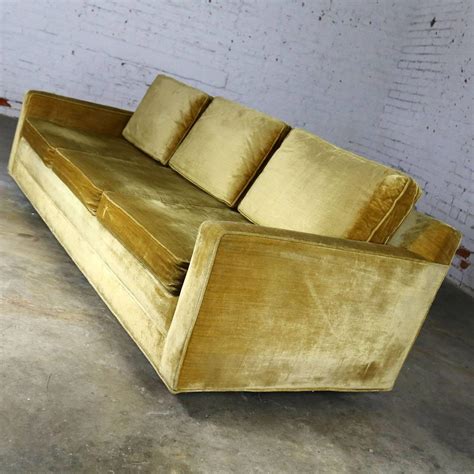 Gold Velvet Lawson Style Three-Cushion Sofa Vintage Mid-Century Modern ...