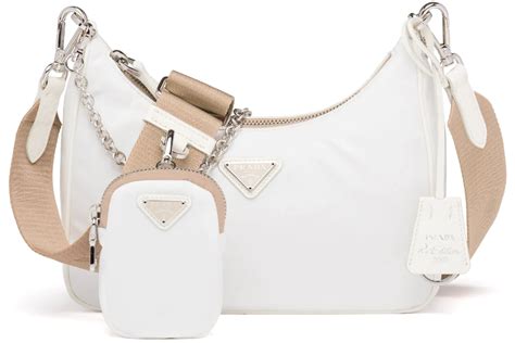 PRADA RE-EDITION 2005 NYLON BAG WHITE IN NYLON WITH SILVER