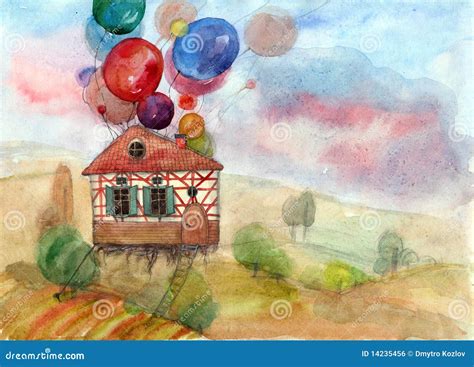 Flying house (series B) stock illustration. Illustration of party ...
