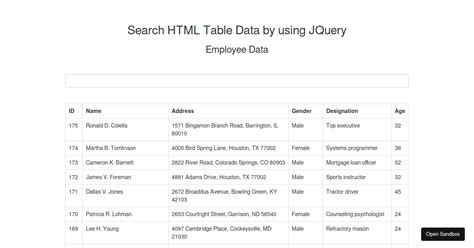 jQuery.dataTable Filter 的图像结果