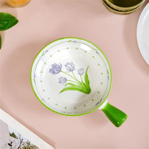 Buy Nestasia Ceramic Green & White Snack Bowl with Handle | Microwave ...