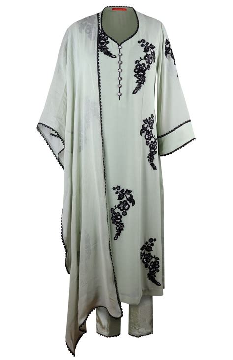 Georgette Black Motif Embroidery Suit - SAGE GREEN – Jasminum