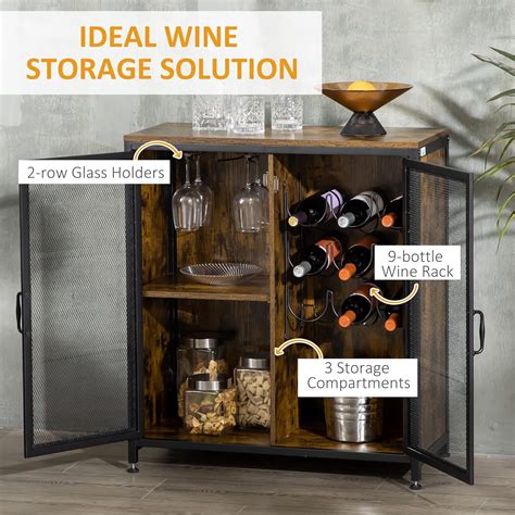 Buy HOMCOM Industrial Wine Rack for 9 Bottles, Retro Liquor Cabinet ...