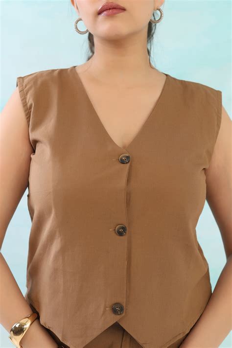 Mocha Brown Cotton Linen Waist Coat – Palla Jaipur