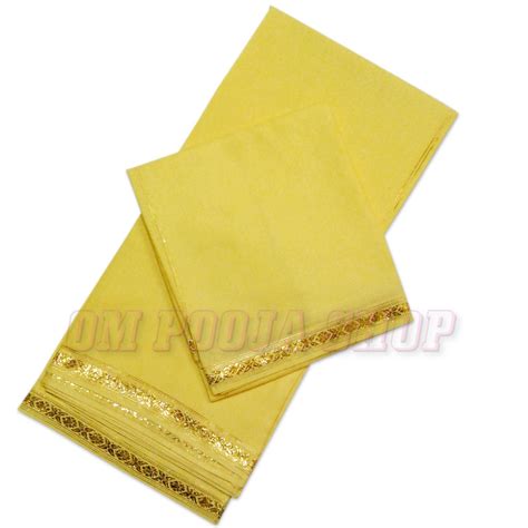 Yellow Color Dhoti With Angavastram in Silk with Golden Border Buy online