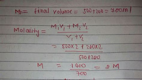 500 ml of 2m nacl solution was mixed with 200 ml of 2m nacl solution ...