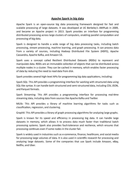 Apache Spark in big data - Apache Spark in big data Apache Spark is an ...