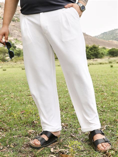 Instafab Plus Men's Chalk White Twill-Pleated Trousers