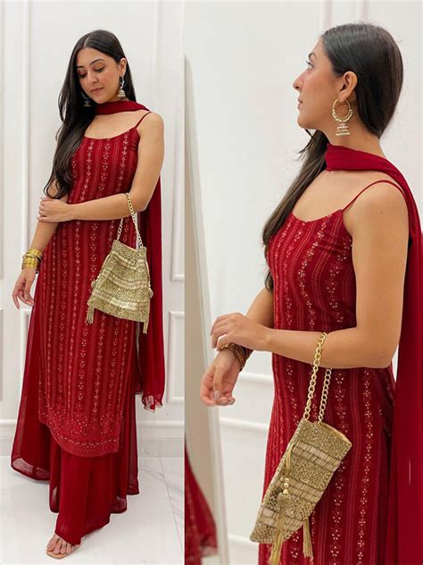 Maroon Sequence Embroidery Work Sharara Suit – NiharikaFab