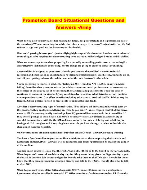 Promotion Board Situational Questions and Answers -Army - Browsegrades