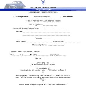 Fillable Online EarlyFordV8 Membership Application Form Fax Email Print ...
