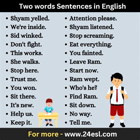 Two words Sentences in English - 24esl.com