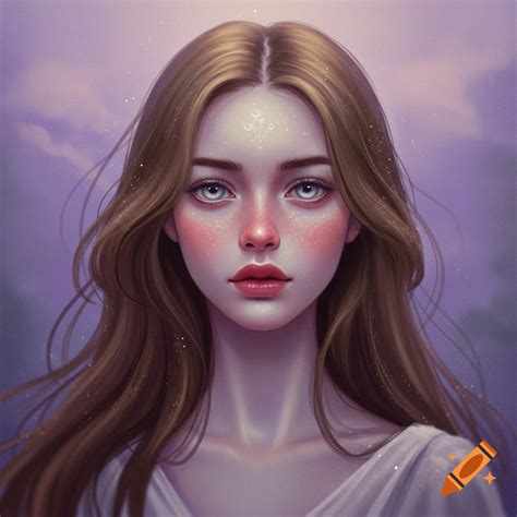 Woman with pale skin, brown hair, blue-grey eyes on Craiyon