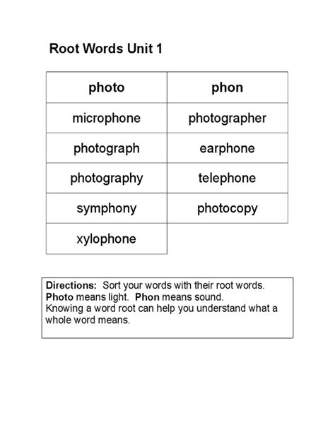 Root Words Unit 1 Photo Phon | PDF