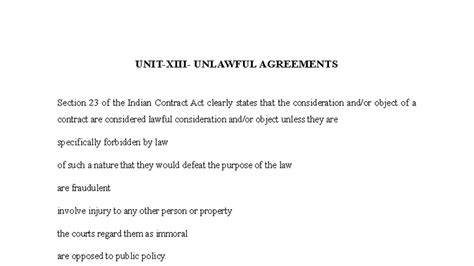 UNIT-XIII: Unlawful Agreements Under Indian Contract Act - Studocu
