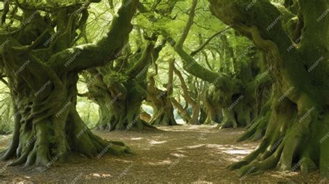 마법에 걸린 숲 깊은 곳에 자리잡은 장엄한 나무의 고대 숲은 Ai가 생성한 땅의 수호자처럼 가지가 하늘을 향해 뻗어 있는 ...