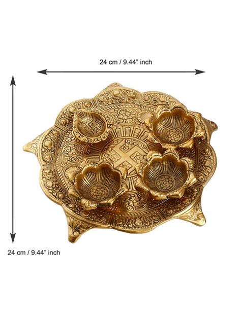 Swastik Design Golden Metal Pooja Thali with 3 Bowls and 1 Diya ...