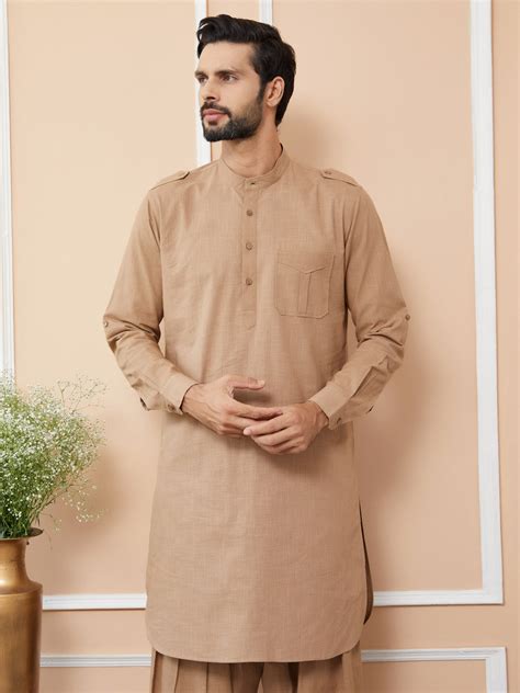 Light Brown Cotton Slub Pathani kurta with Salwar – See Designs